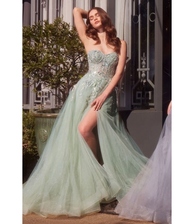 A1415 Robe Fluide Corset Sauge