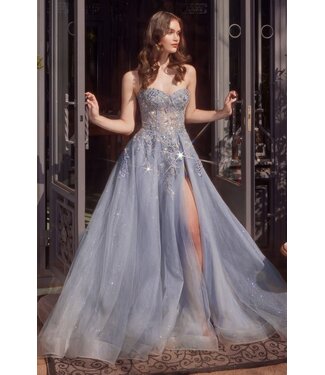 A1415 Robe Fluide Corset Bleu Fumé