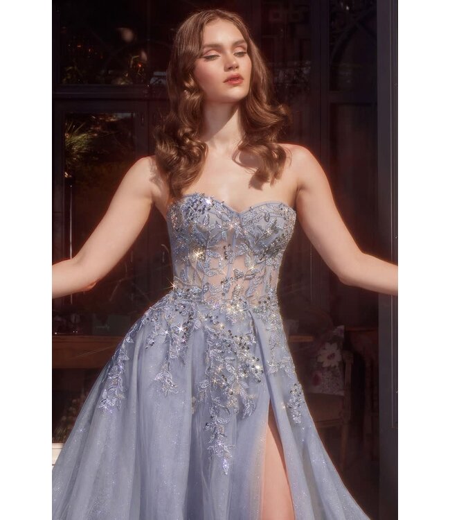 A1415 Robe Fluide Corset Bleu Fumé