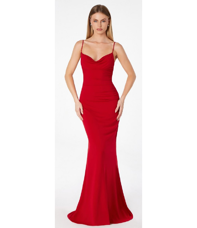 8002 Robe Col Baveux Dos Ouvert Rouge