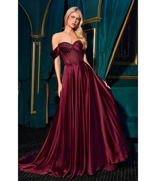 10792 Robe Satinée Et Corset Bourgogne