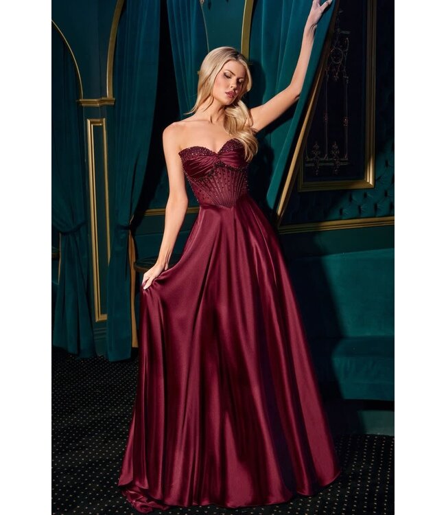 10792 Robe Satinée Et Corset Bourgogne