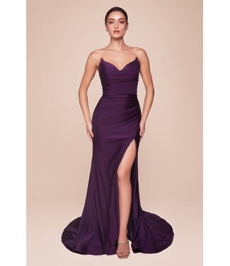 10197 Robe Satinée Bustier Aubergine