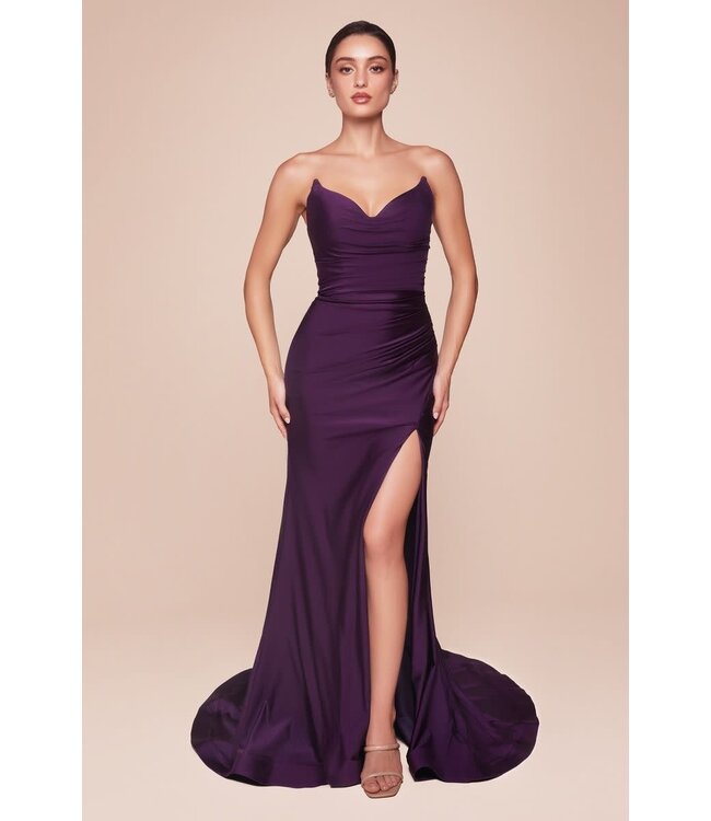 10197 Robe Satinée Bustier Aubergine