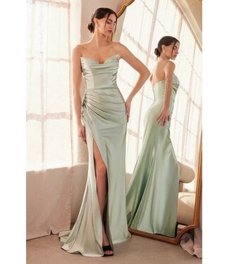 10407 Robe Sans Bretelle Satinée Sauge