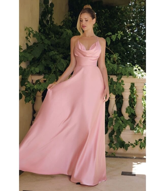 10417 Robe Satinée Fluide Rose Poudré