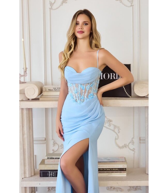 10227 Robe Corset Ajusté Bleu