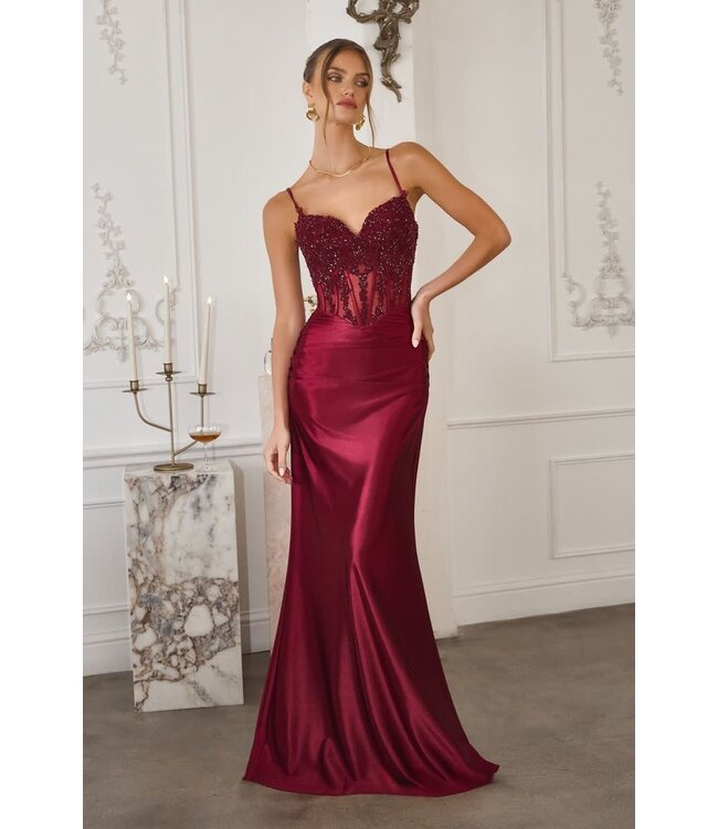 10918 Robe Satinée Corset Bourgogne