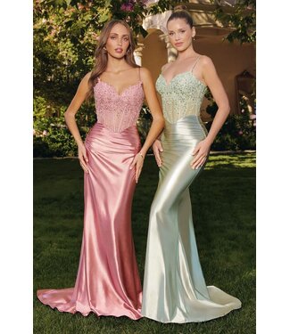 10918 Robe Satinée Corset Sauge