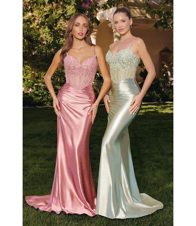 10918 Robe Satinée Corset Sauge