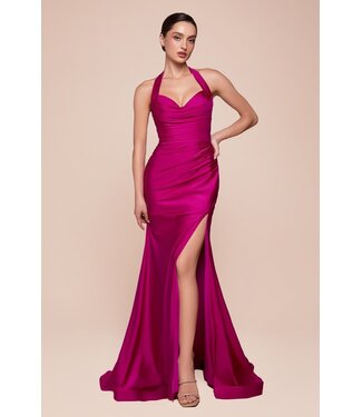 10697 Robe Satinée Avec Fente Magenta