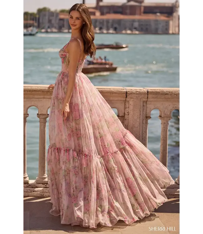 57628 Robe Imprimée Fleurie Rose