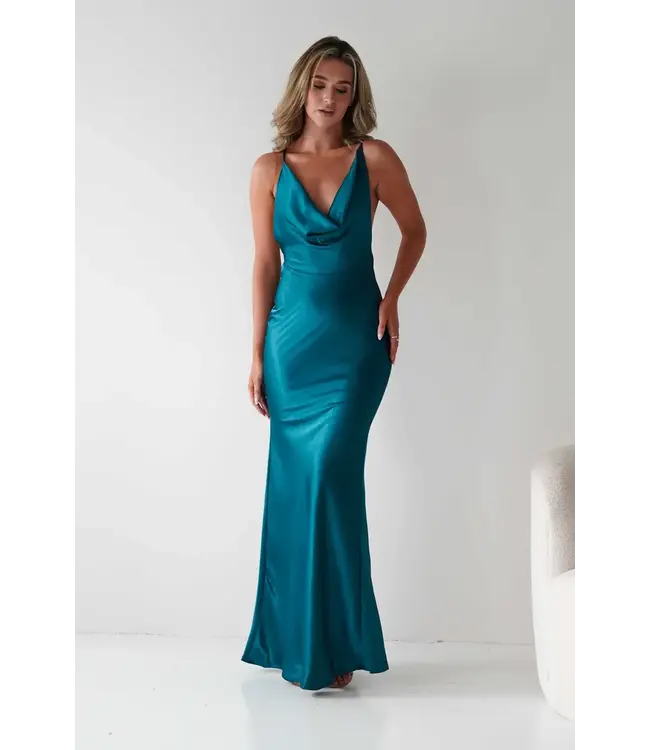 66032 Robe Maxi Satinée Teal