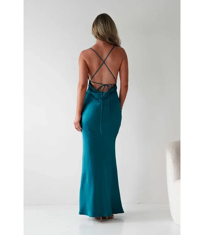 66032 Robe Maxi Satinée Teal