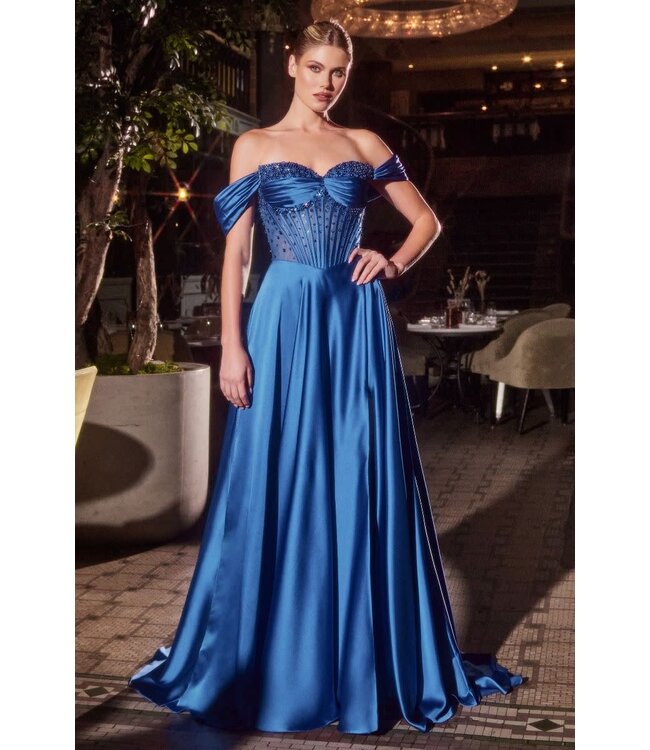 10792 Robe Satinée Et Corset Marine