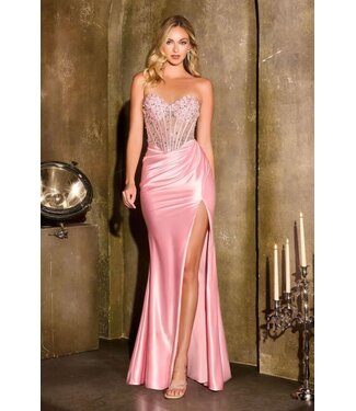 10504 Robe Satinée Corset Rose