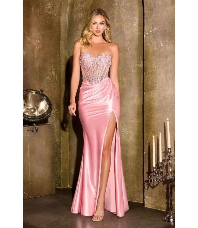 10504 Robe Satinée Corset Rose