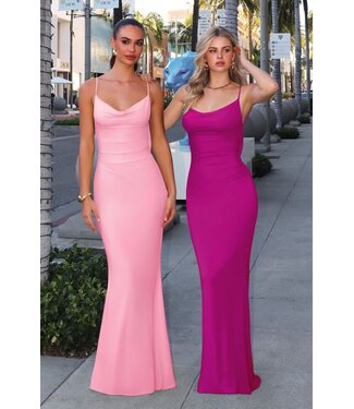 8002 Robe Col Baveux Dos Ouvert Magenta