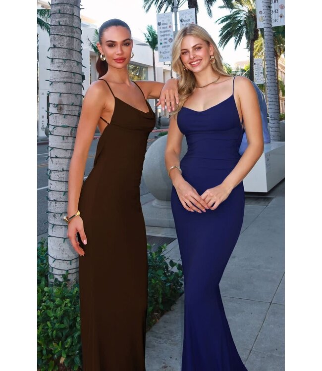 8002 Robe Col Baveux Dos Ouvert Marine