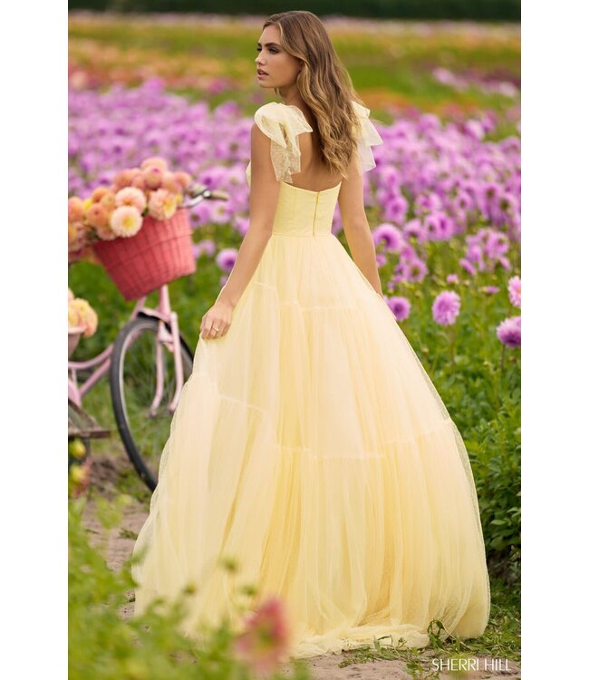 56126 Robe En Tulle À Pois Jaune