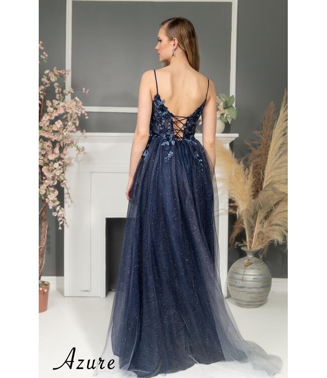 A8038 Robe Fluide Avec Fente Marine