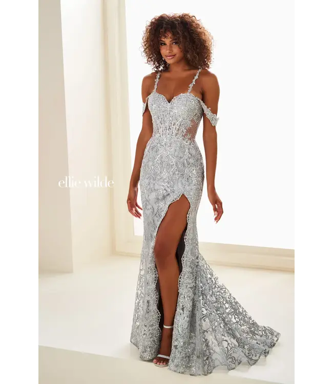 37045 Robe Off-the-shoulder Argentée