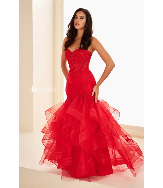 37113 Robe Sirène Bustier Rouge