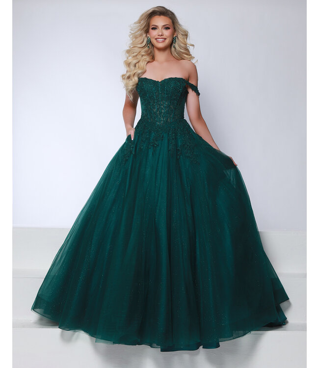 26040 Robe Princesse à épaules dénudées Émeraude