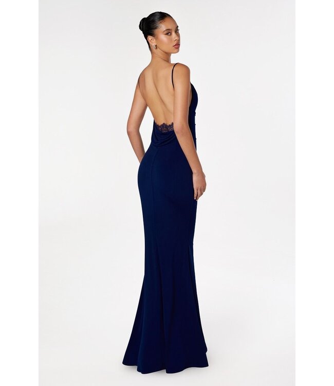 8002 Robe Col Baveux Dos Ouvert Marine
