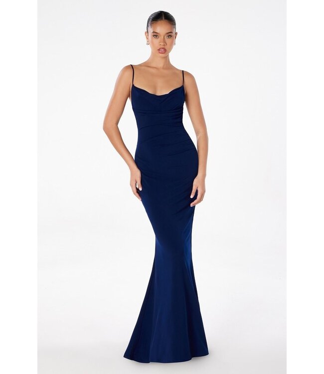 8002 Robe Col Baveux Dos Ouvert Marine