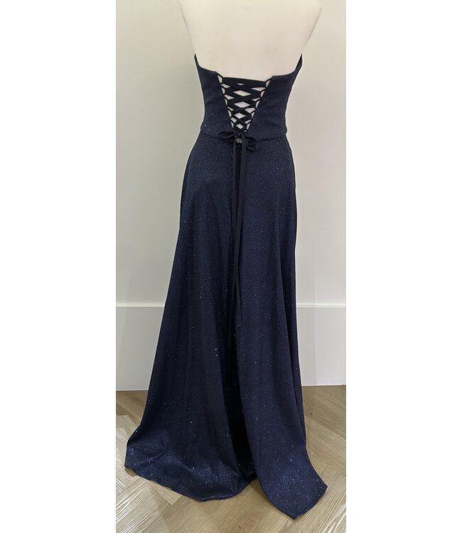 107 Robe Princesse Col Droit Marine