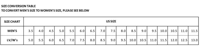 Unparallel Shoes Size Chart