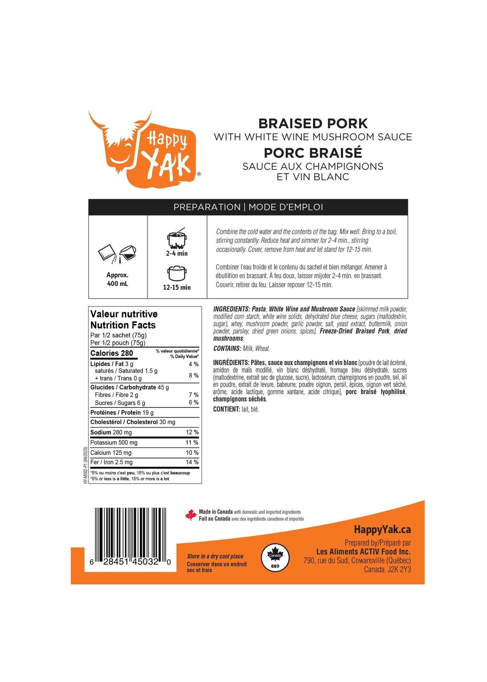 Happy Yak Porc braisé Happy Yak avec sauce crémeuse aux champignons