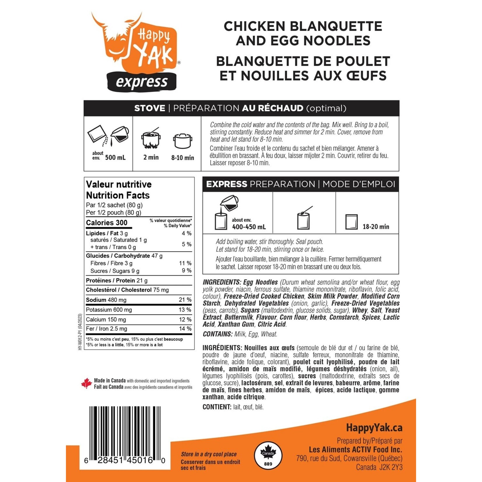 Happy Yak Blanquette de poulet et nouilles aux oeufs Happy Yak