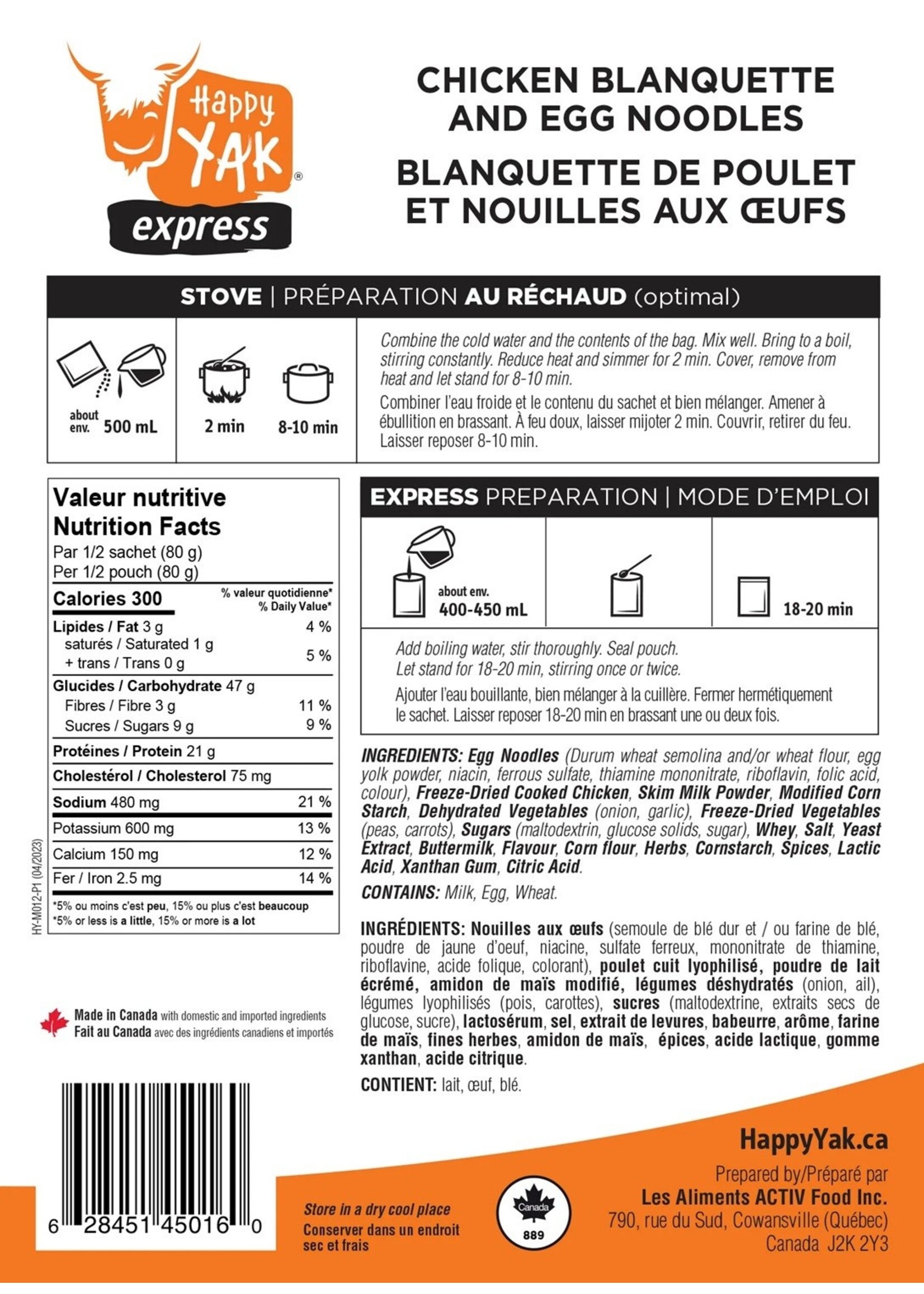 Happy Yak Blanquette de poulet et nouilles aux oeufs Happy Yak