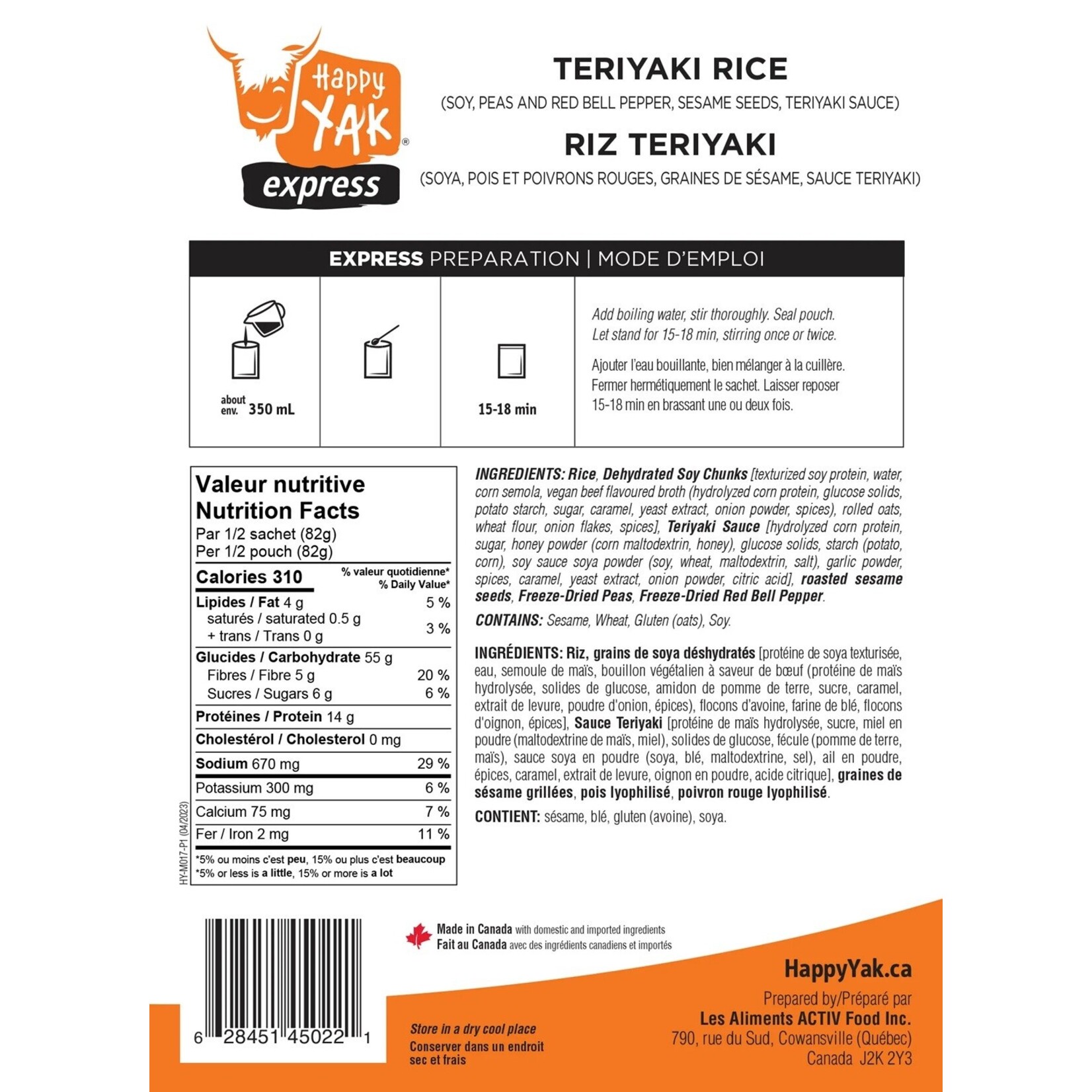 Happy Yak Happy Yak Teriyaki Rice  (Vegan, Lactose Free)