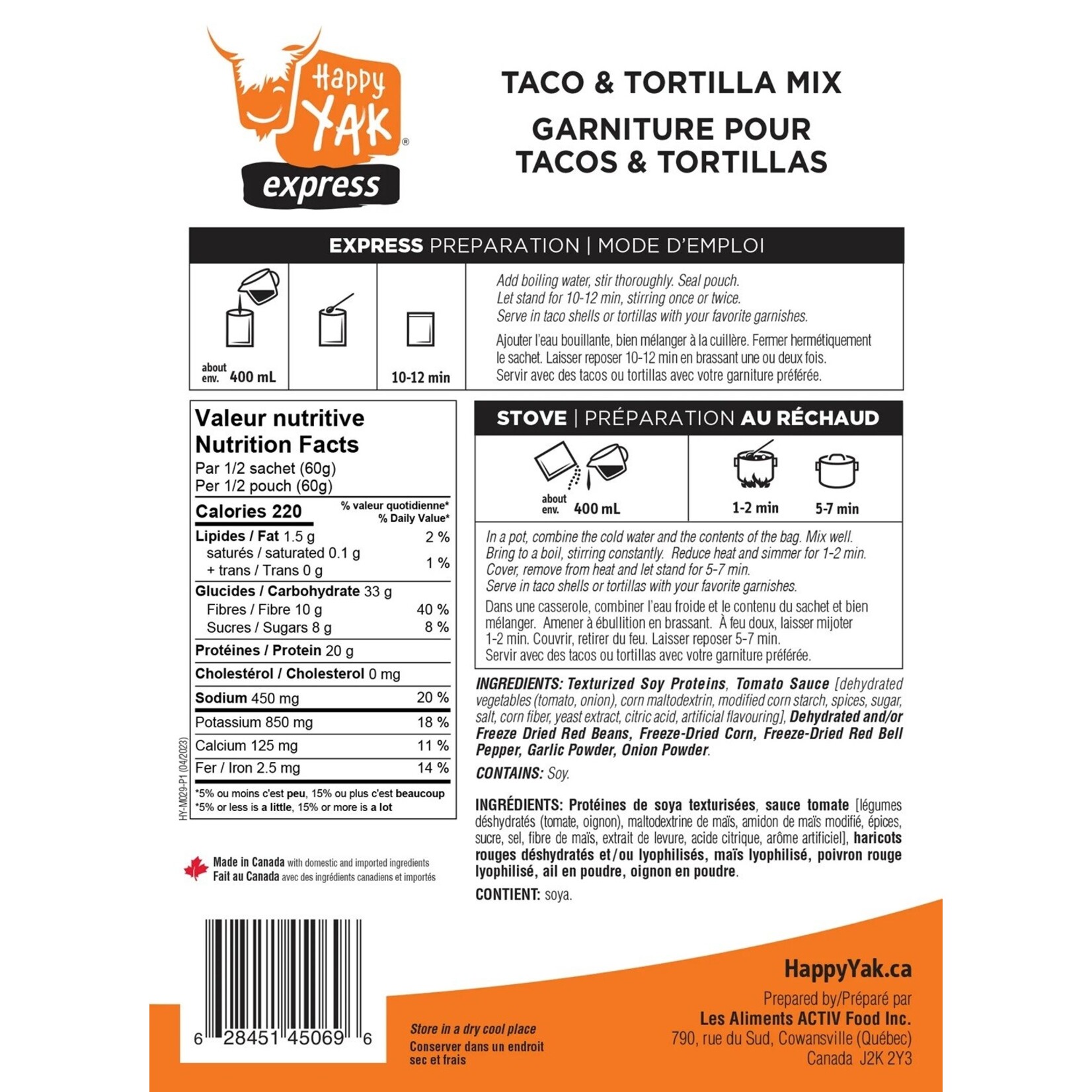 Happy Yak Garniture pour tacos + tortillas Happy Yak (végétalien, sans gluten, sans lactose)