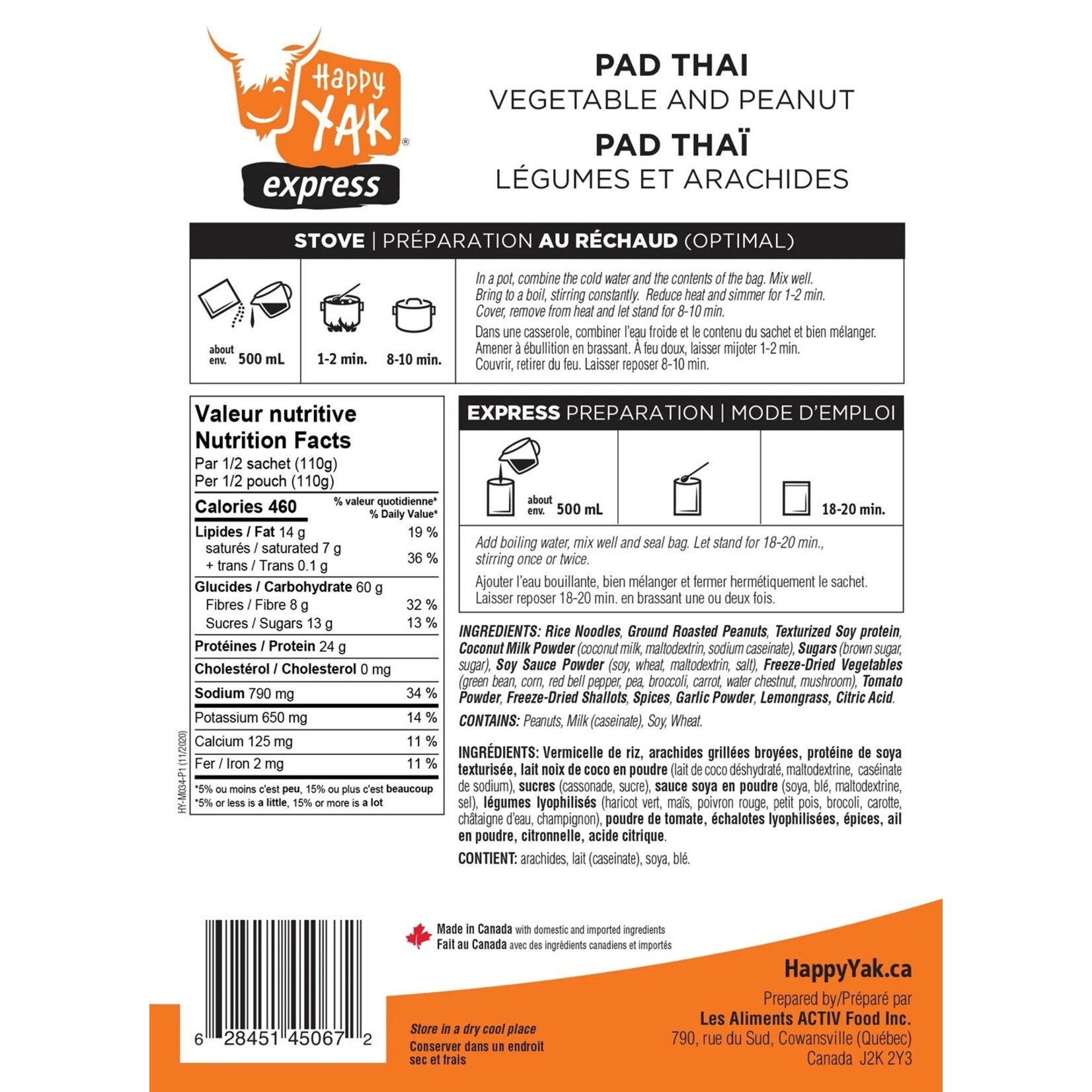 Happy Yak Happy Yak Pad Thaï with Peanuts + Veggies (Vegan, less than 1% Gluten, Lactose Free)