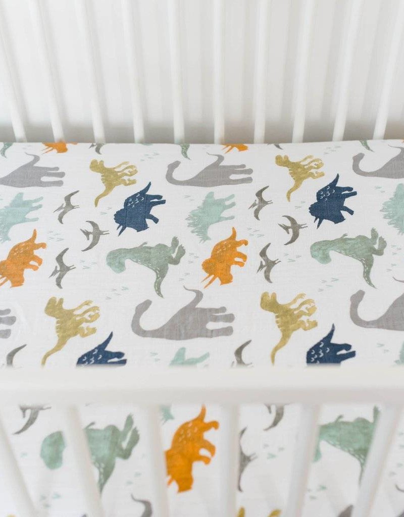 Cotton Percale Crib Sheet Dino Friends Hello Baby