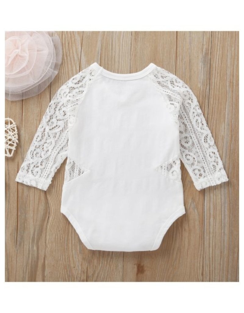 White Onesie w/lace sleeves Hello Baby