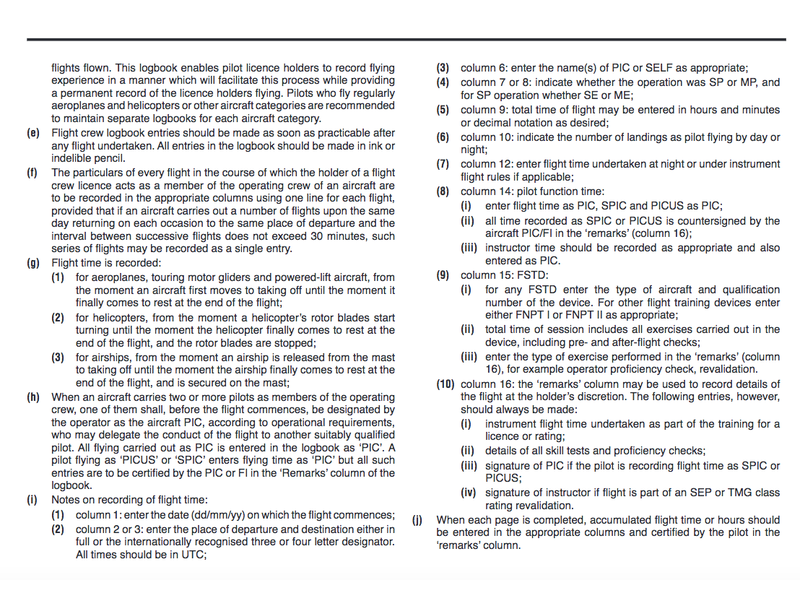 The Standard EASA FCL-Compliant Pilot Log