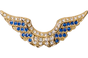 Pin: Crystal Wing, Gold, Crystal Crest with Bright Blue Feathers