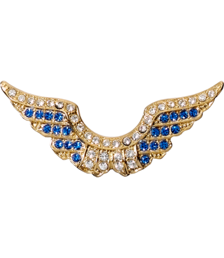 Pin: Crystal Wing, Gold, Crystal Crest with Bright Blue Feathers