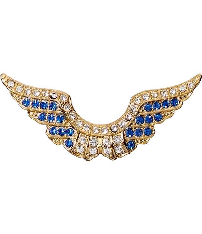 Pin: Crystal Wing, Gold, Crystal Crest with Bright Blue Feathers