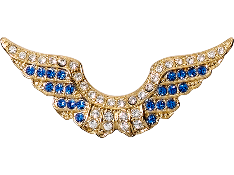 Pin: Crystal Wing, Gold, Crystal Crest with Bright Blue Feathers