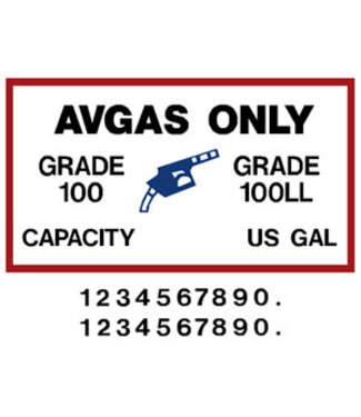FUEL PLACARD Grade Capacity Numbers