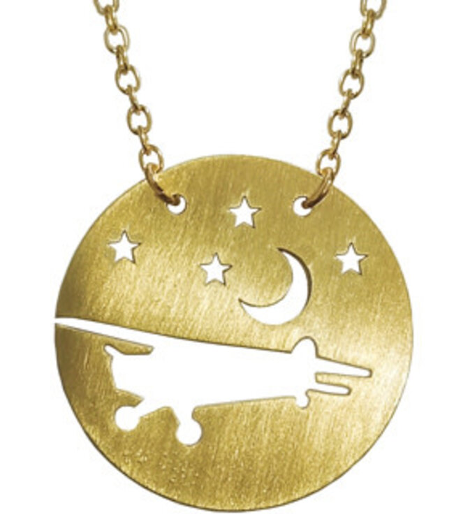 Necklace Cut Out Airplane and Stars Gold
