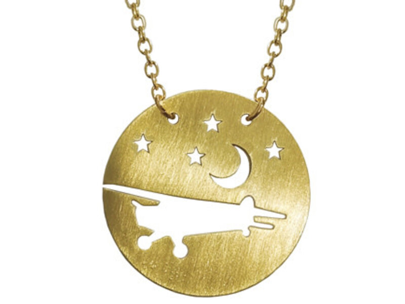 Necklace Cut Out Airplane and Stars Gold
