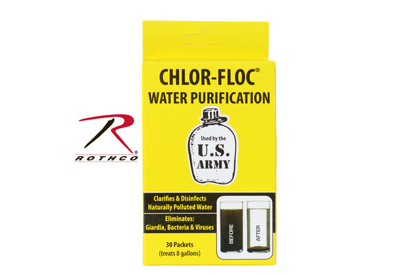 Chlor Floc Military Water Purification Powder Packets (30 Pieces, Up to 8 Gallons)