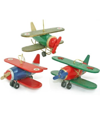 Blue & Red Wooden BiPlane Ornament